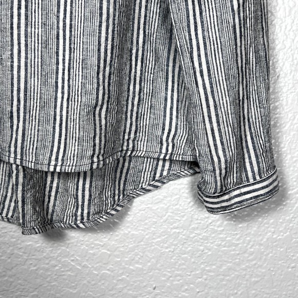 B.L.E.U. Women's Sz M Linen Blend Peasant Boho Relaxed Lagenlook Blouse Grey - Picture 9 of 12